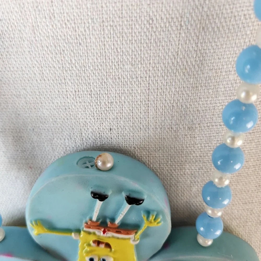 Vintage Y2k SpongeBob Square Pants Yellow Blue White Mardi Gras‎ Beads Necklace